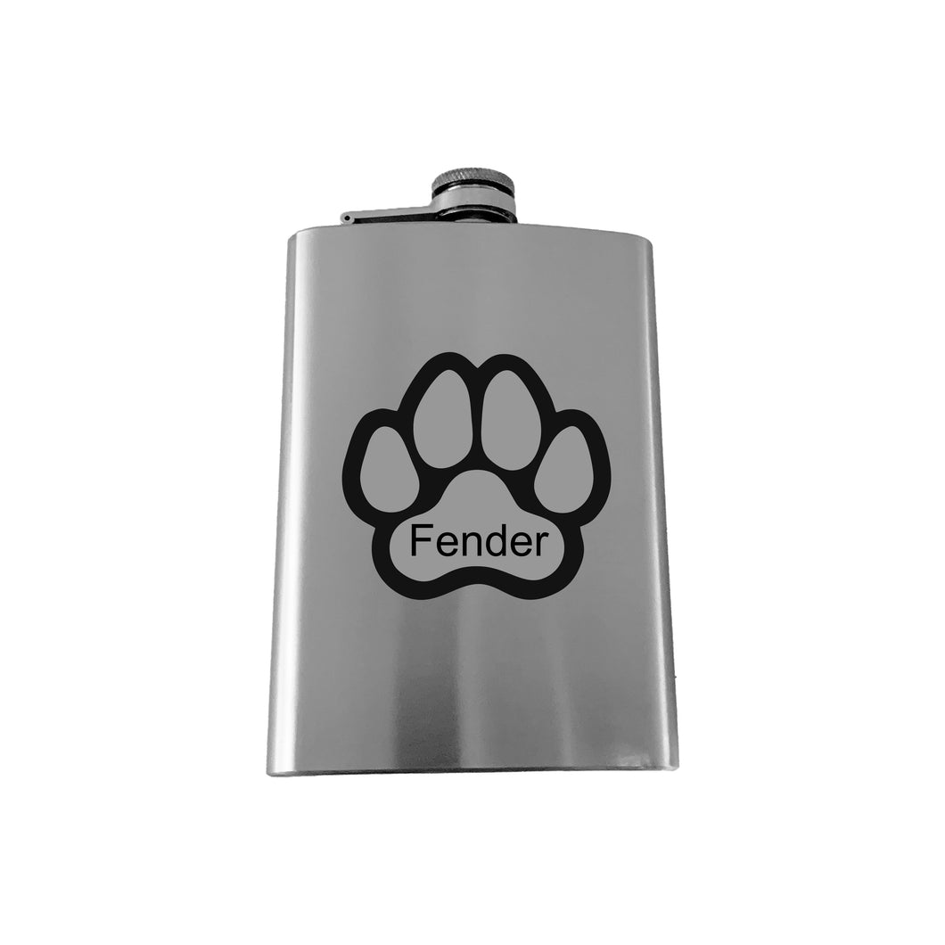 8oz Custom PERSONALIZED Dog Paw Print with your Pup's Name SS Flask