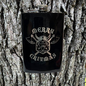 8oz Merry Critmas BLACK Flask