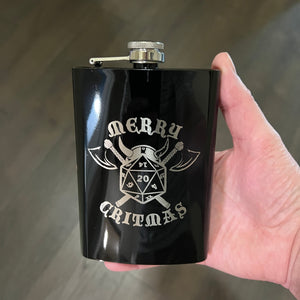 8oz Merry Critmas BLACK Flask