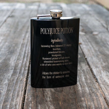 Load image into Gallery viewer, 8oz BLACK Polyjuice Potion  with Ingredients black flask