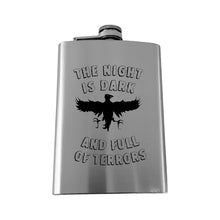 Load image into Gallery viewer, 8oz The Night is Dark and Full of Terrors Stainless Steel Flask