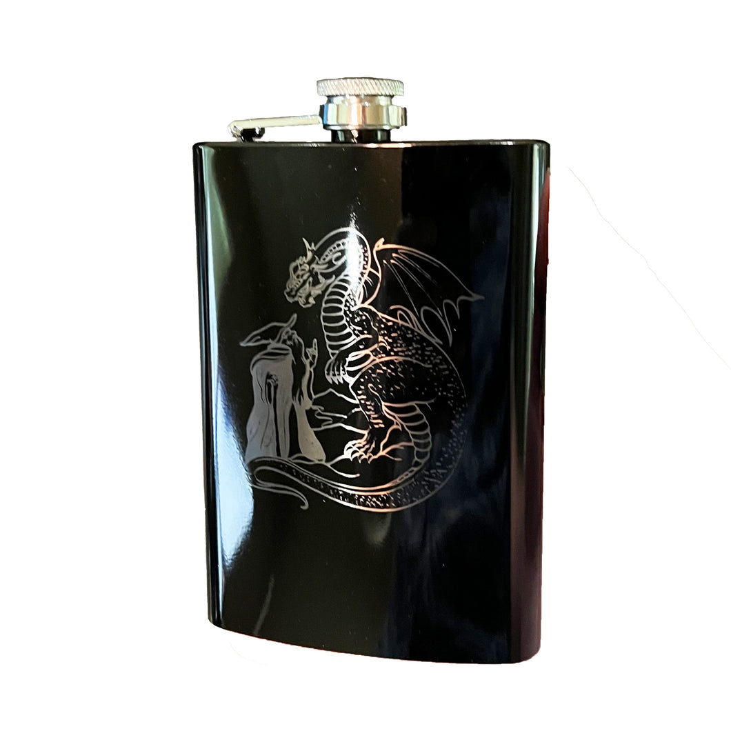 8oz Wizard and Dragon BLACK flask