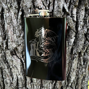 8oz Wizard and Dragon BLACK flask