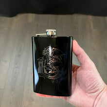 Load image into Gallery viewer, 8oz Wizard and Dragon BLACK flask