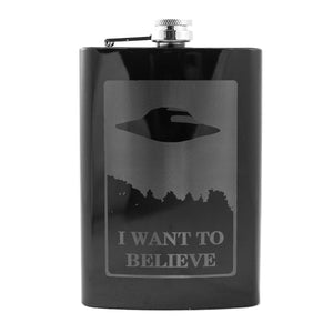 8oz BLACK I Want to Believe Flask