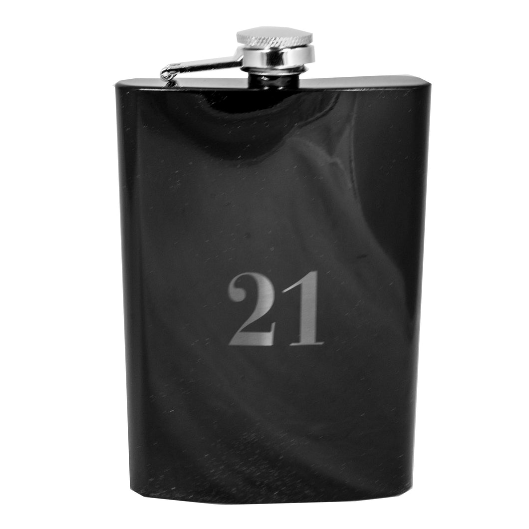 8oz BLACK 21 Flask Laser Engraved