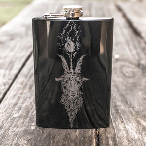 8oz BLACK Baphomet Head Flask