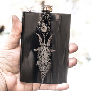 8oz BLACK Baphomet Head Flask