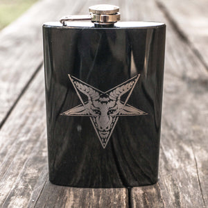 8oz BLACK Baphomet Star Flask