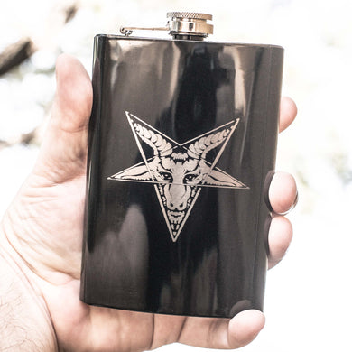 8oz BLACK Baphomet Star Flask