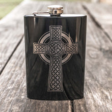 Load image into Gallery viewer, 8oz BLACK Celtic Cross Flask