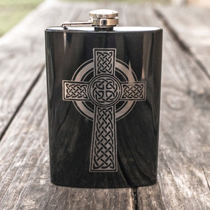 8oz BLACK Celtic Cross Flask