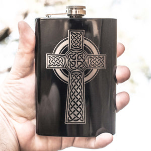 8oz BLACK Celtic Cross Flask