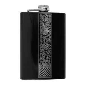 8oz BLACK Chinese Dragon and Phoenix Flask