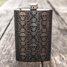 Load image into Gallery viewer, 8oz BLACK Gothic Baroque Flask