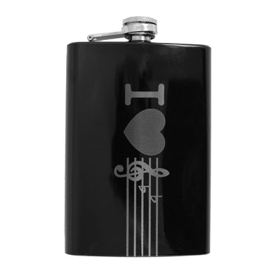 8oz BLACK I Love Music Flask