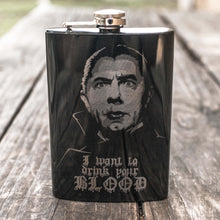 Load image into Gallery viewer, 8oz BLACK I Want to Drink Your Blood Flask