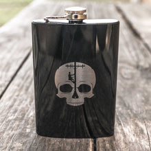 Load image into Gallery viewer, 8oz BLACK Lineman Skull Flask