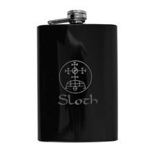 Load image into Gallery viewer, 8oz BLACK Seven Deadly Sins SLOTH Flask