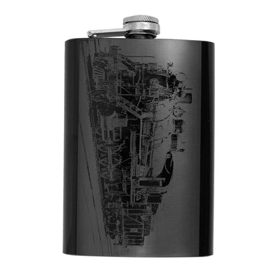 8oz BLACK Steam Locomotive Flask Train Novelty