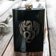Load image into Gallery viewer, 8oz BLACK Vintage Flying Dragon Flask