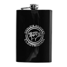Load image into Gallery viewer, 8oz BLACK World&#39;s Okayest Electrician Flask