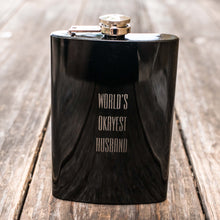 Load image into Gallery viewer, 8oz BLACK World&#39;s Okayest Husband Flask