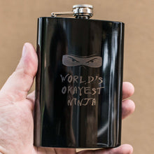 Load image into Gallery viewer, 8oz BLACK World&#39;s Okayest Ninja Flask