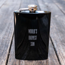 Load image into Gallery viewer, 8oz BLACK World&#39;s Okayest Son Flask