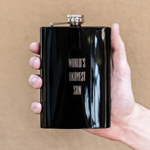 Load image into Gallery viewer, 8oz BLACK World&#39;s Okayest Son Flask