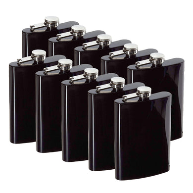 8oz Black Hip Flask (QTY 10) (Stainless steel) Groomsman wedding gift