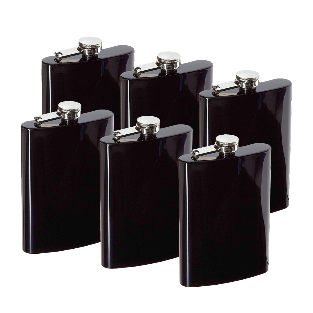 8oz Black Hip Flask (QTY 6) (Stainless steel) Groomsman wedding gift