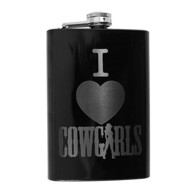 8oz BLACK I Love Cowgirls Flask