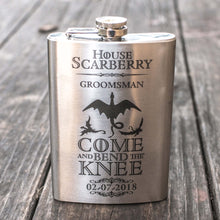 Load image into Gallery viewer, 8oz Come and Bend the Knee Stainless Steel Flask CUSTOM PERSONALIZED