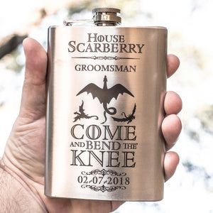 8oz Come and Bend the Knee Stainless Steel Flask CUSTOM PERSONALIZED