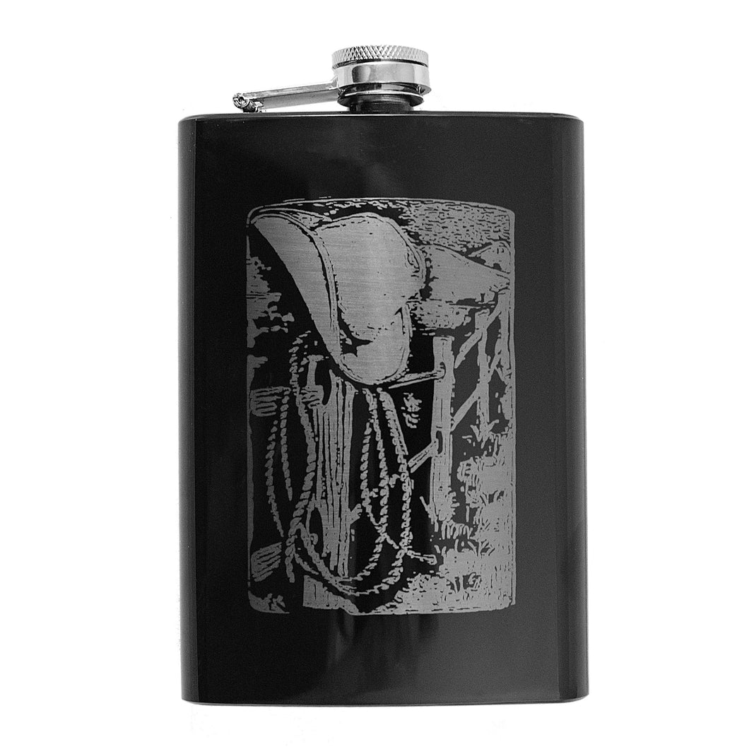 8oz BLACK Country Scene - Flask