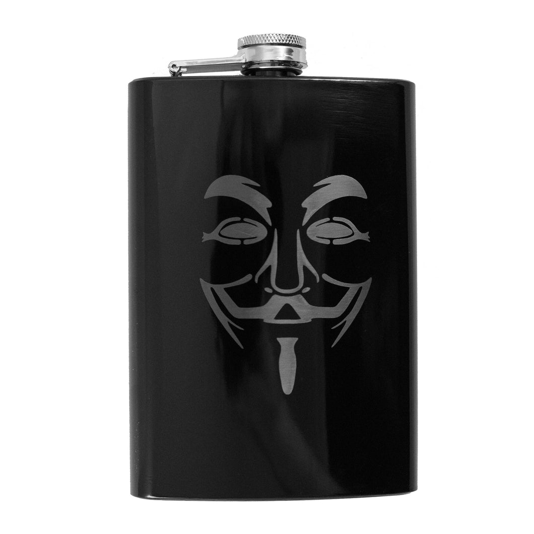 8oz BLACK Guy Fawkes Flask Anonymous Novelty