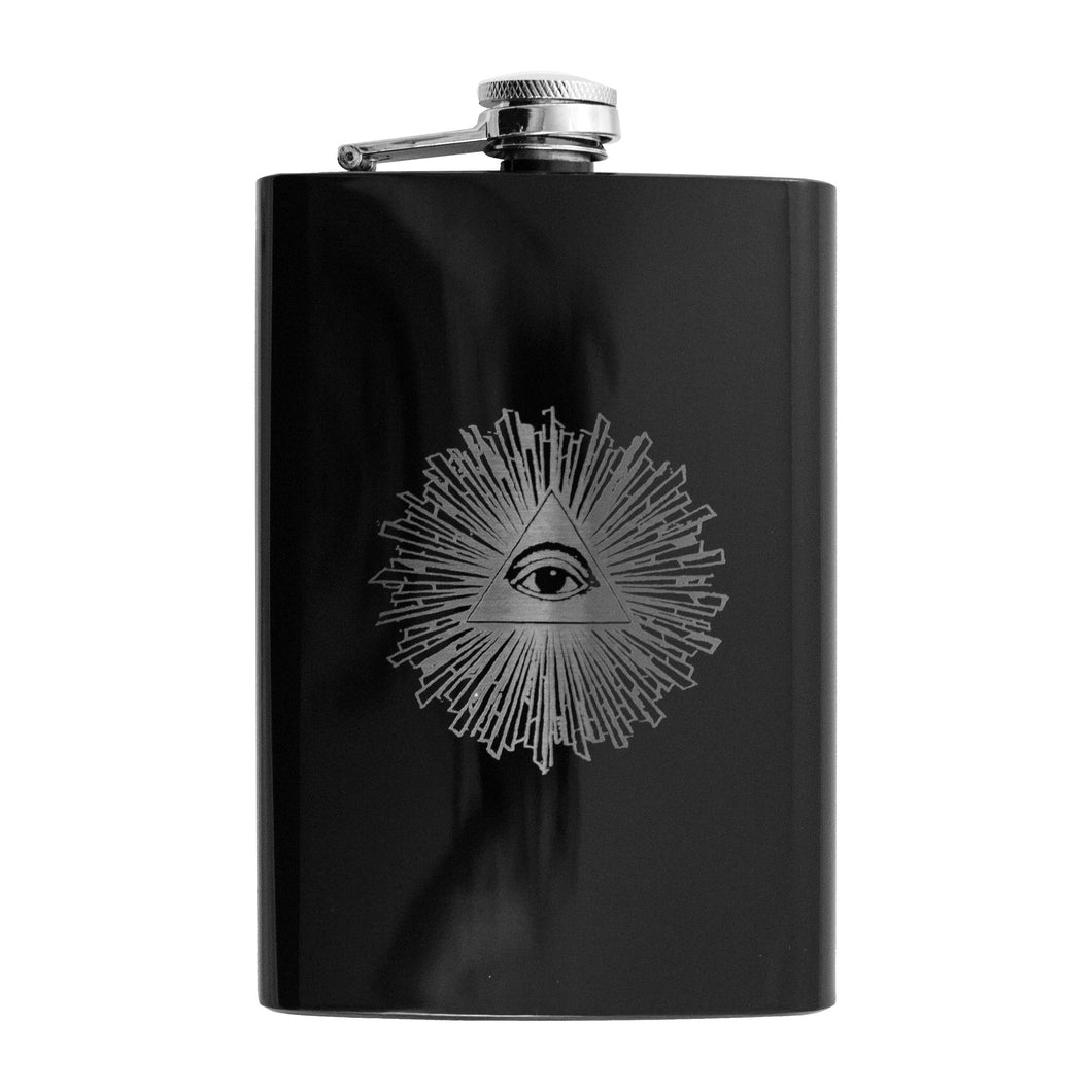 8oz BLACK Illuminati All Seeing Eye Flask