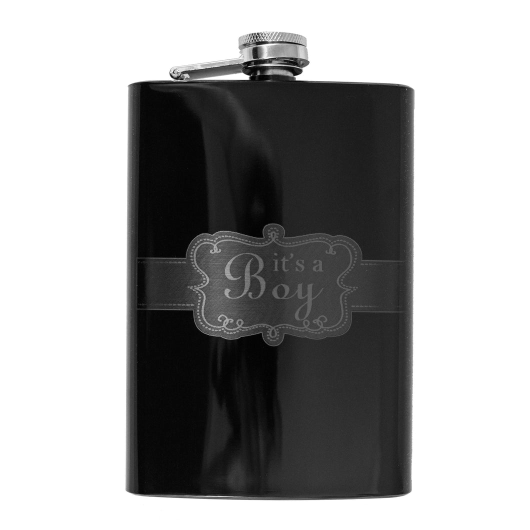 8oz BLACK It's a Boy Flask