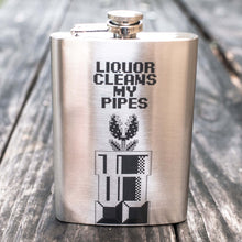 Load image into Gallery viewer, 8oz Liquor Cleans My Pipes Stainless Steel Flask