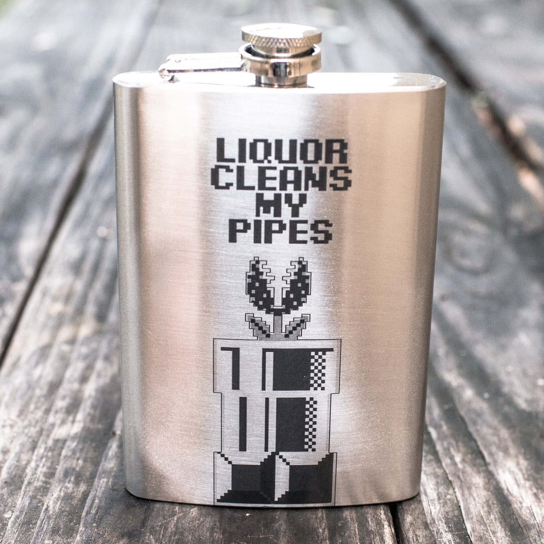 8oz Liquor Cleans My Pipes Stainless Steel Flask - MythicPlasmaArt