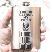 Load image into Gallery viewer, 8oz Liquor Cleans My Pipes Stainless Steel Flask