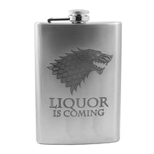 Load image into Gallery viewer, 8oz Liquor Is Coming Stainless Steel Flask