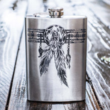 Load image into Gallery viewer, 8oz Native American Feather Band Stainless Steel Flask