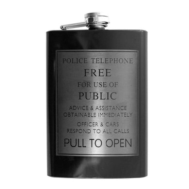 8oz Police Telephone Sign Black Flask