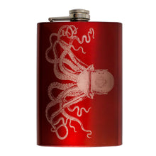 Load image into Gallery viewer, 8oz RED Steampunk Octopus Flask