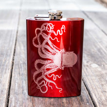 Load image into Gallery viewer, 8oz RED Steampunk Octopus Flask