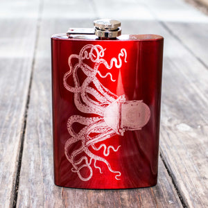 8oz RED Steampunk Octopus Flask