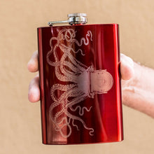 Load image into Gallery viewer, 8oz RED Steampunk Octopus Flask