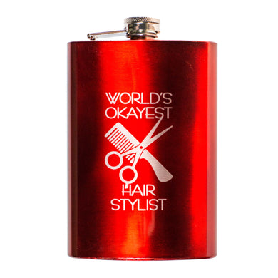 8oz RED World's Okayest Hair Stylist Flask